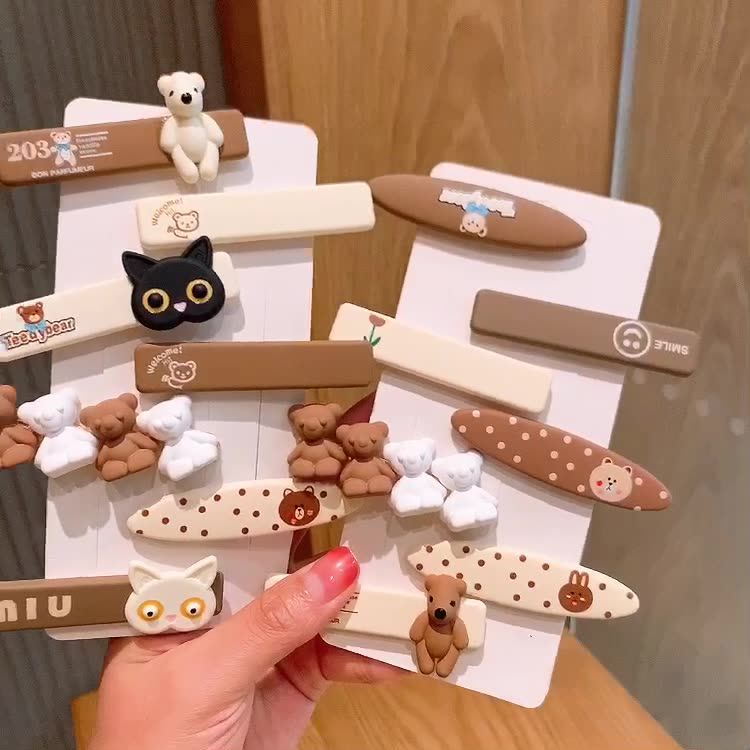 甜美造型兒童髮夾-miu貓咪-米白色