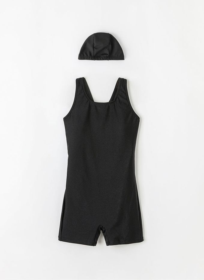 韓國 OZKIZ - 兒童連身泳裝/泳帽Set-黑