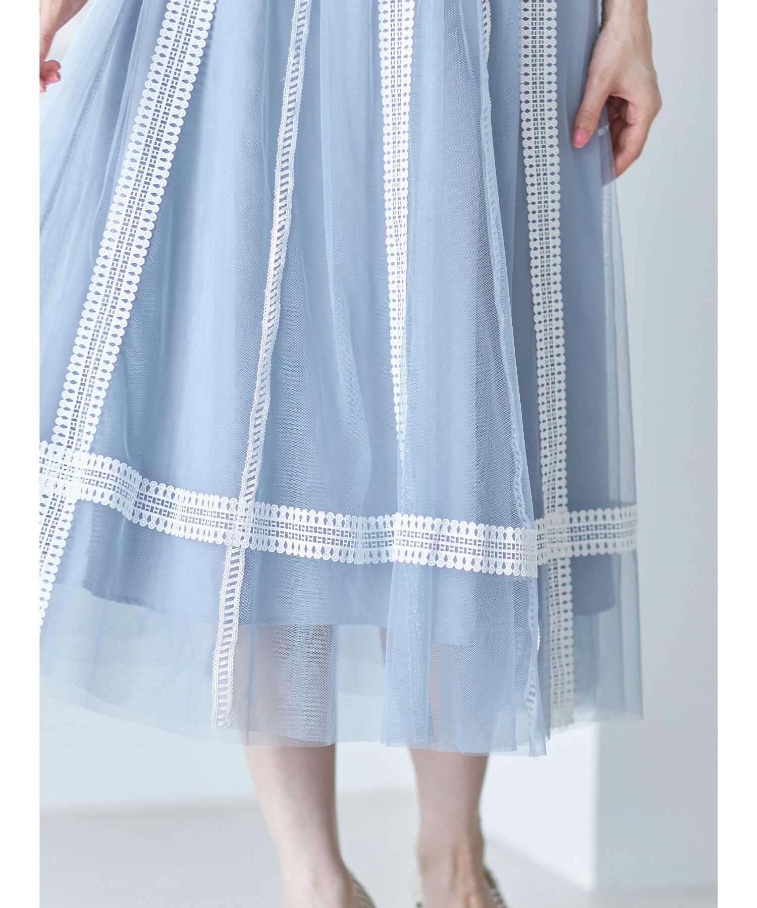 日本 tocco-closet - 夢幻優雅層次紗裙-冰河灰