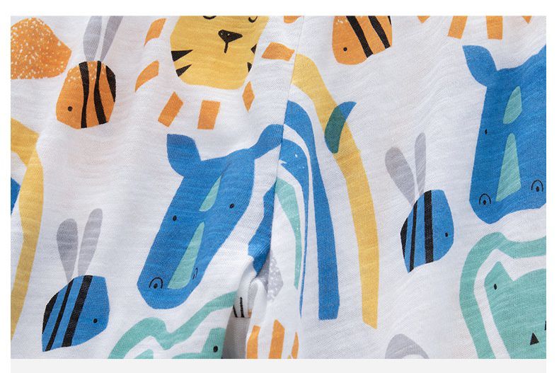 純棉束口長褲/防蚊褲-動物世界-白色