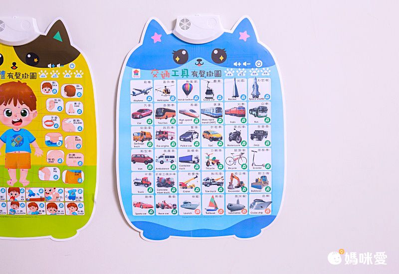 交通工具有聲掛圖-中英台3種語言+36個交通工具真實圖片+2首律動性兒歌+互動問答遊戲