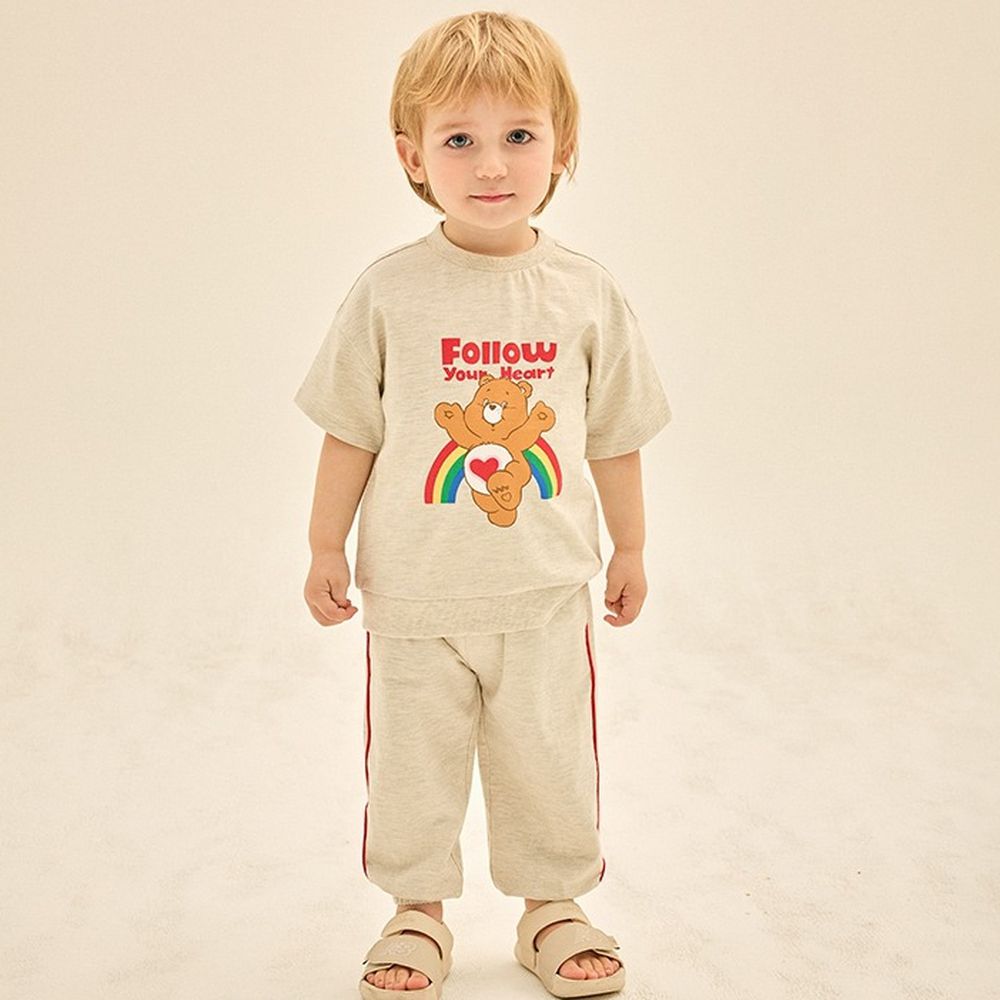 聯名款繽紛彩虹熊短袖上衣X長褲套裝-燕麥灰