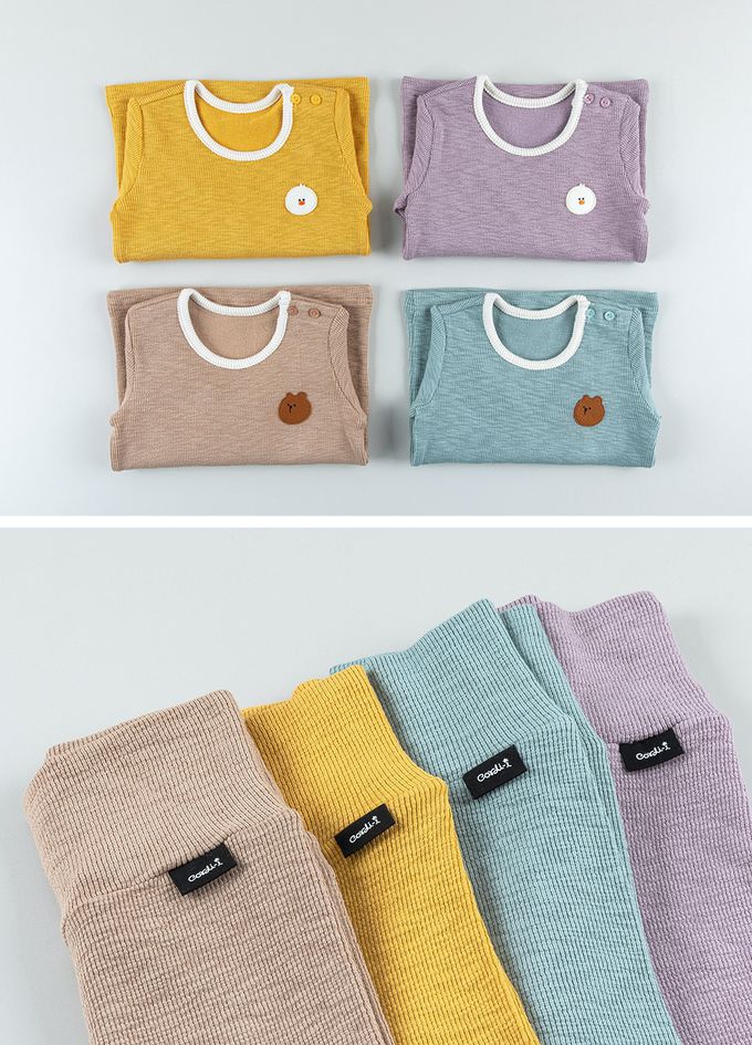 韓國 Cordi-i - 彈性腹卷睡衣套裝-熊熊-拿鐵咖