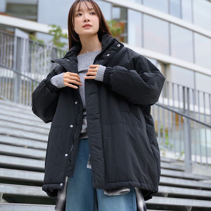 日本 OMNES - 蓬鬆厚感科技羽絨大衣保暖外套-黑