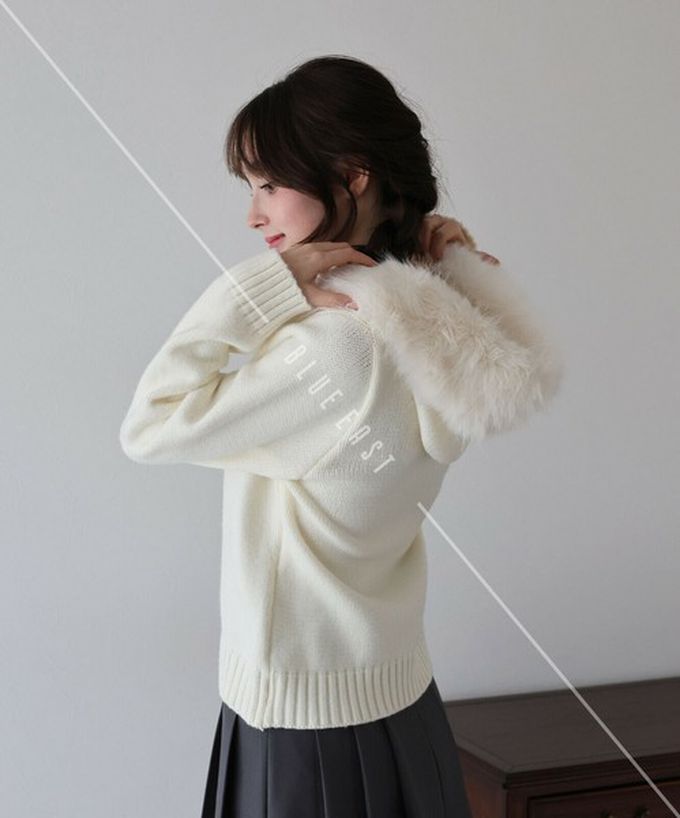 日本 BLUE EAST - 澎澎可愛毛絨帽雙拉鍊針織外套-黑