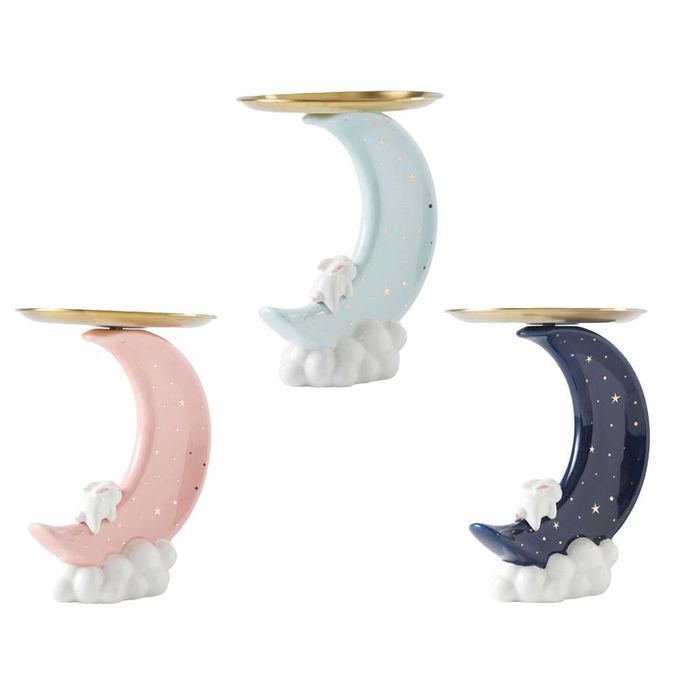 MODACore 摩達客 - ◉春節開運◉超萌祈願小白兔星星彎月頂托盤陶瓷擺飾-三色可選-粉紅