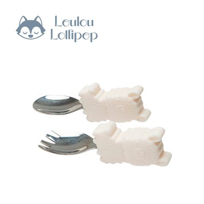 Loulou Lollipop - 動物造型 304不鏽鋼學習訓練叉匙組-可愛草泥馬