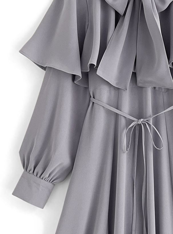 日本 GRL - 燭光晚餐斗篷領雪紡洋裝-寶貝藍