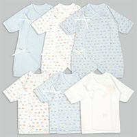 akachan honpo - 長袖新生兒內衣6件組-綁帶款 汽車-淺藍色 (50~60cm)