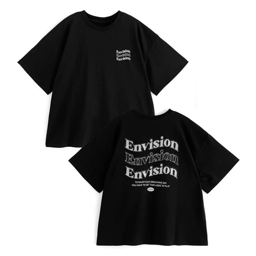 休閒英文印花寬鬆長版T恤-黑 (F)