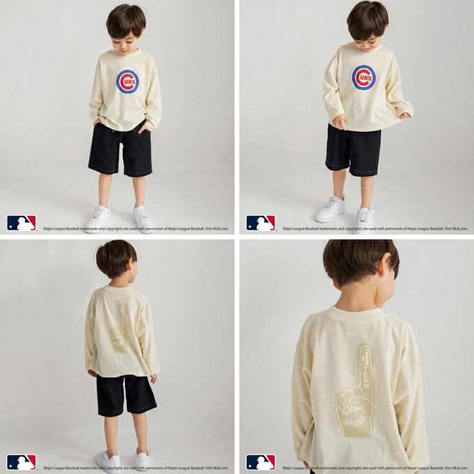 日本 BRANSHES - MLB聯名 logo印花長袖上衣-芝加哥小熊-米黃