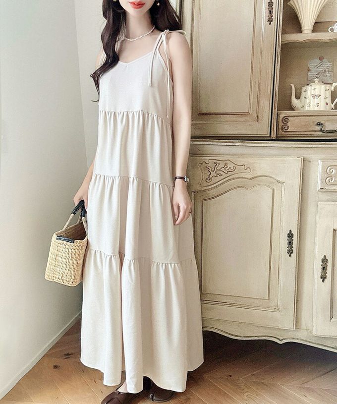 日本 Classical Elf - 前後2way綁帶分層傘狀洋裝-摩卡