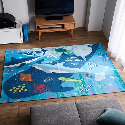 日本千趣會 - 邊學邊玩！可機洗細絨兒童地毯-水族館 (120×180cm)