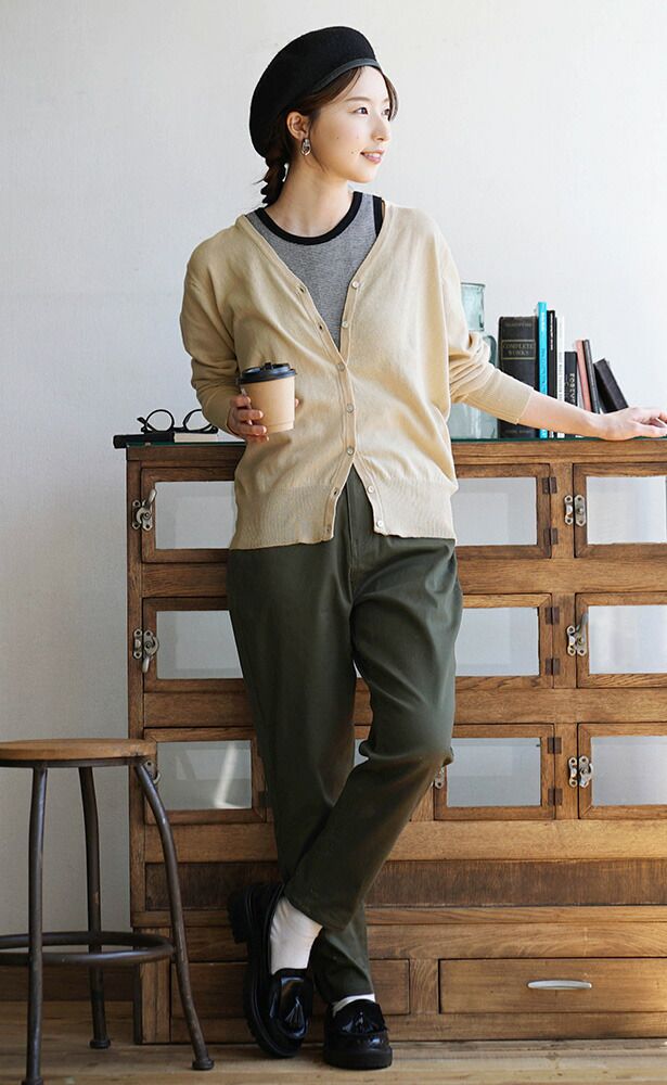 日本 zootie - 100%棉 簡約V領薄針織外套-莓果橘