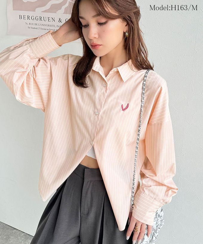 日本 Classical Elf - 羽毛logo刺繡 落肩率性襯衫-淺藍