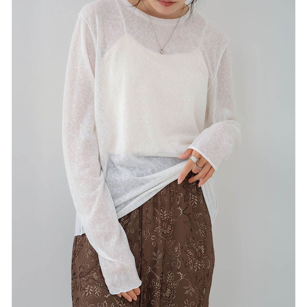 率性混色感微透膚長袖上衣-白