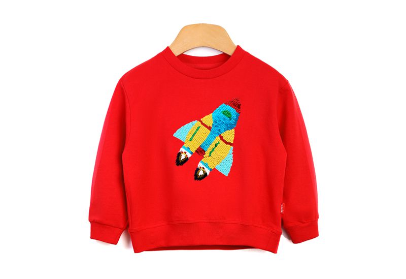 韓國 OZKIZ - 閃亮變色長袖大學T-火箭紅