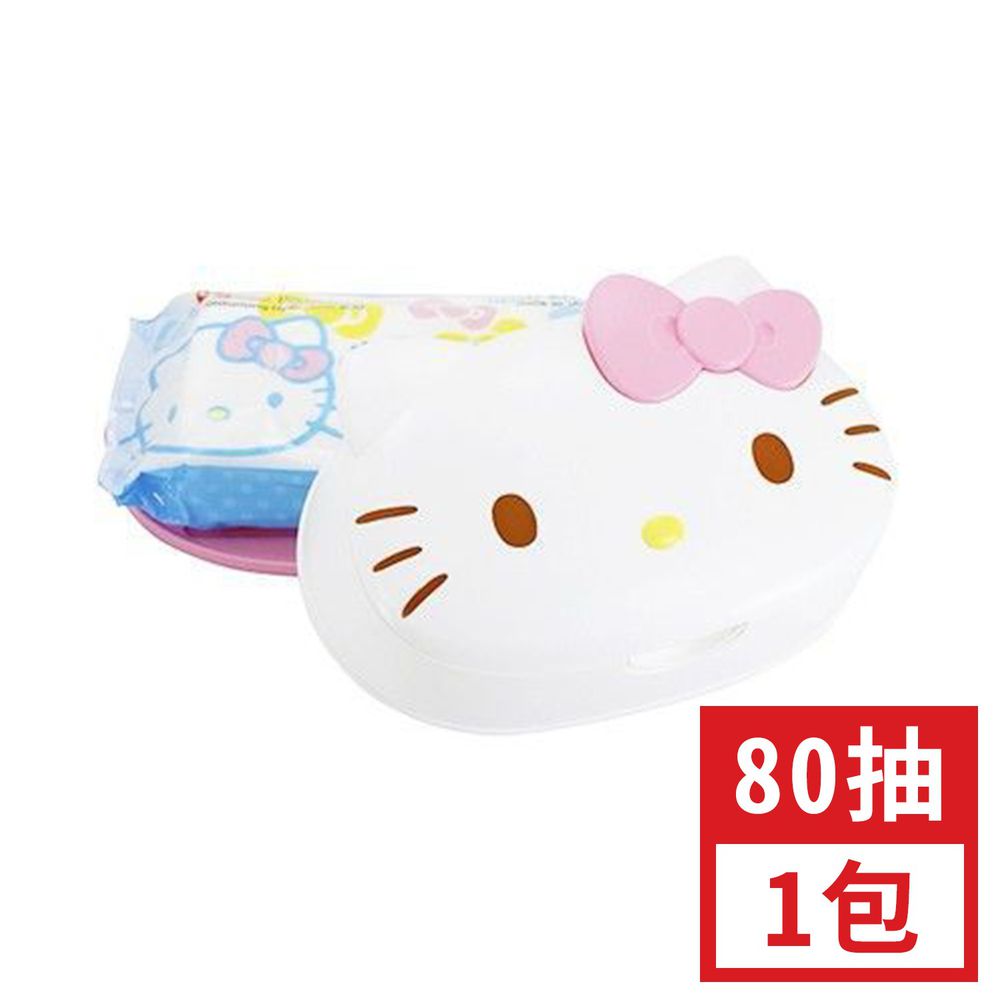日本 LEC - 純水 99.9% 濕紙巾-Hello Kitty 凱蒂貓-盒裝-造型外盒x1(內含80抽x1包入)