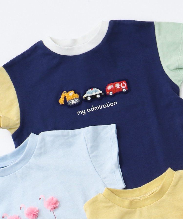 日本 apres les cours - 立體刺繡印花短袖上衣-冰棒-袖撞色