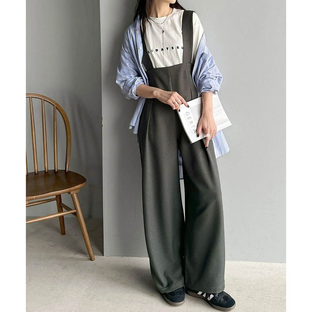 優雅俐落工裝風高腰連身褲-炭灰