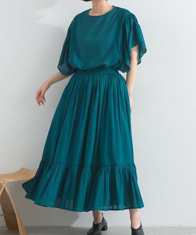 日本 Lupilien - 100%印度棉 飄逸緹花下擺鬆緊長裙-磚橘