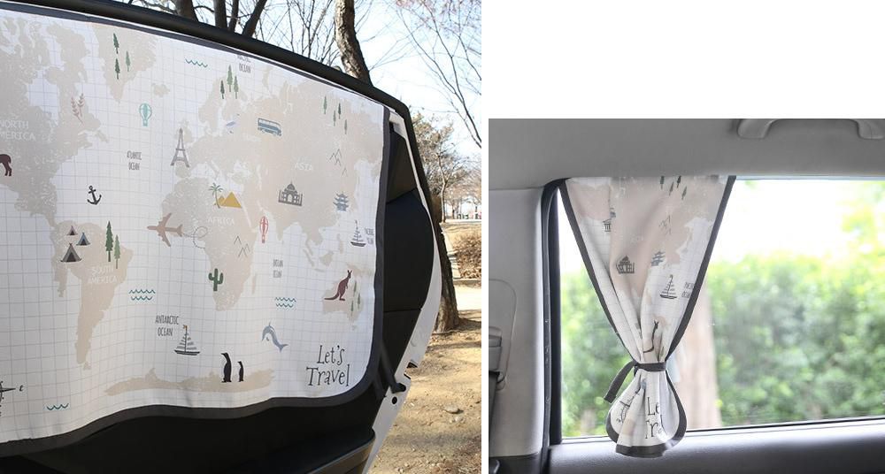 韓國 Bebe Deco - 三層遮光磁鐵遮陽窗簾-環遊世界 (65*45cm)