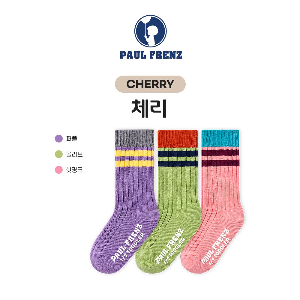 韓國 PAUL FRENZ - (3入組)韓製彈力中長筒襪-CHERRY
