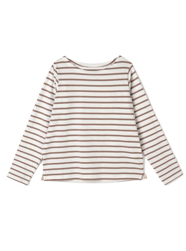 日本 GRL - 顯瘦剪裁圓領薄長袖上衣-條紋-粉紫x白 (F)