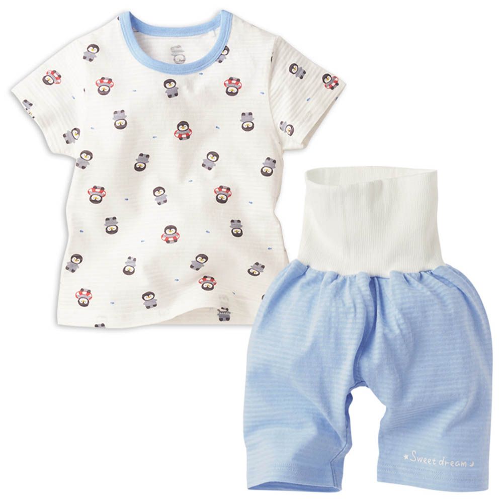 短袖家居服-附肚圍企鵝-藍色