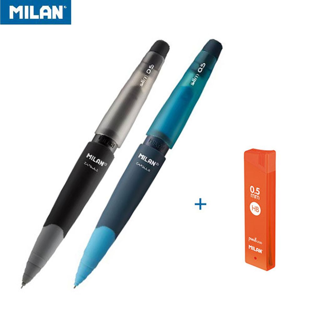 MILAN - 果凍自動鉛筆0.5mm(2入)+筆芯_0.5mm_HB(1入)-灰/藍
