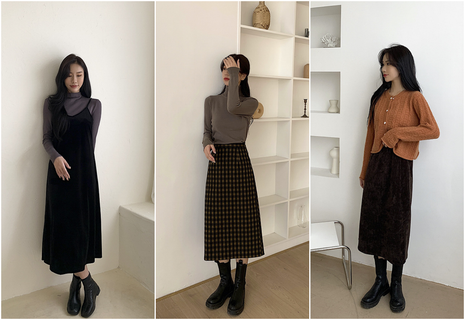 優雅顯高針織連身裙-深灰 (F)