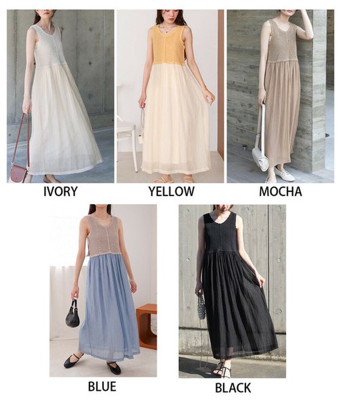 日本 Bab - 夏日氛圍鉤針縐紗背心裙-象牙白