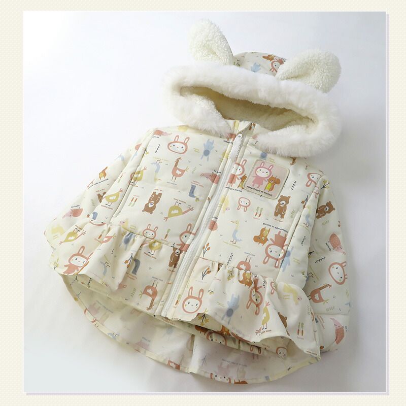 日本 ZOOLAND - 防寒防潑水鋪棉保暖外套-兔兔耳朵-粉紅