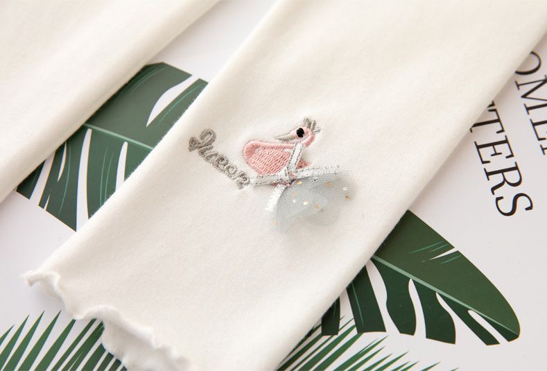 FANMOU - 內搭褲-蕾絲天鵝-灰色