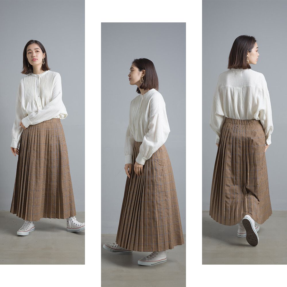 日本女裝代購 - 二重紗純棉風琴褶長袖上衣-黑