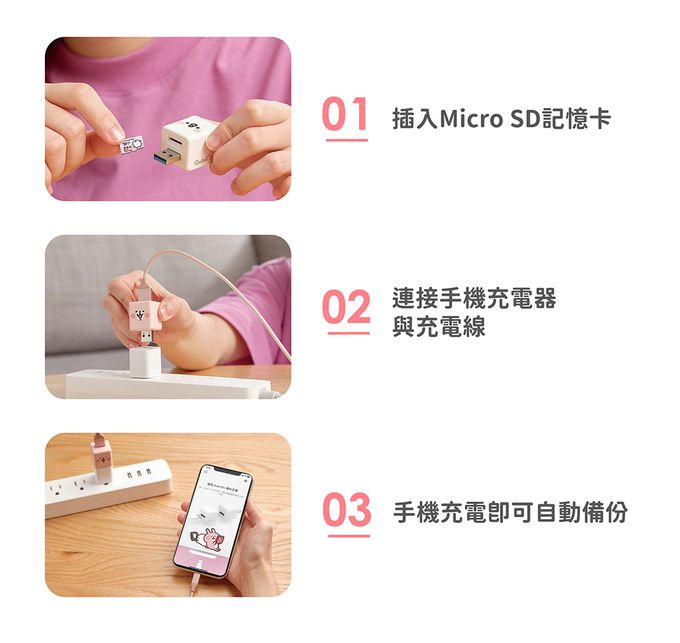 Maktar - 【QubiiDuo USB-C備份豆腐卡娜赫拉的小動物】- 粉紅兔兔256GB★附聯名御守收納包-USB-C