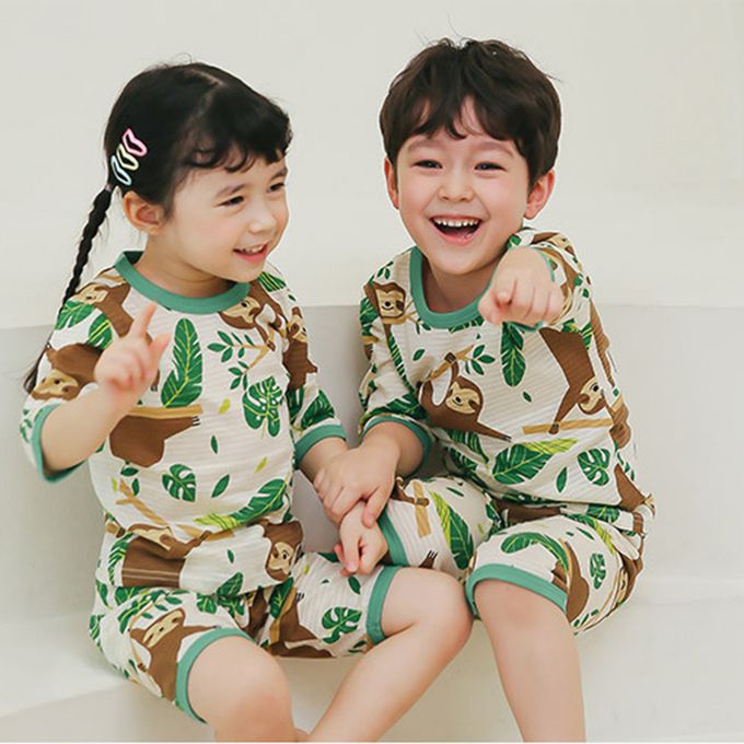 正韓 Puco - 超優質嬰幼兒/兒童七分袖100% 有機純棉家居服/睡衣-開心樹懶