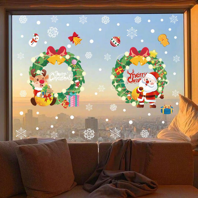 聖誕節櫥窗玻璃靜電貼-聖誕花環