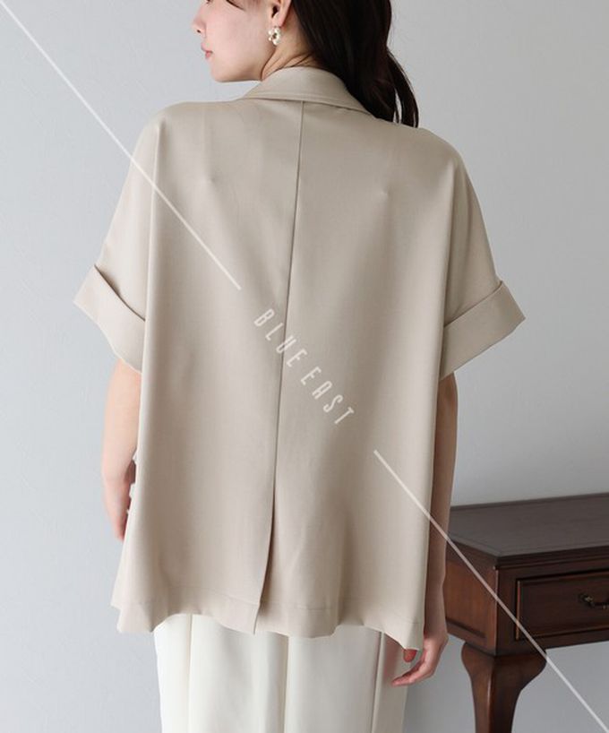日本 BLUE EAST - 亞麻感氣質金釦短袖西裝外套-咖啡