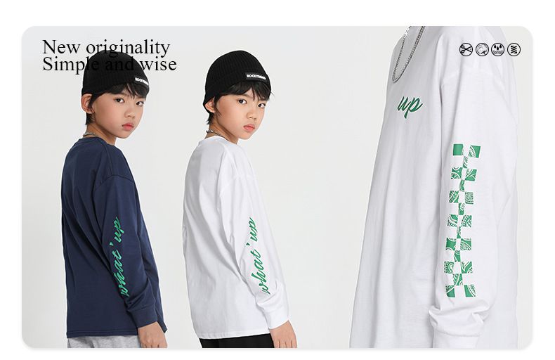 純棉長袖上衣-英文字母格紋款-深藍色