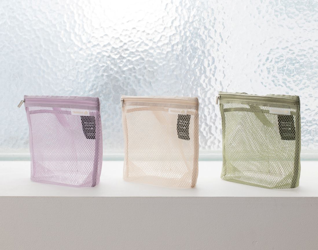 韓國 byfulldesign - 韓製手提網眼寬底收納袋(中)-海軍藍 (225x195x70mm)