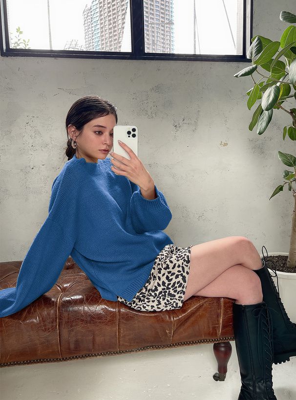 日本 GRL - 微立領顯瘦落肩針織毛衣-象牙杏 (F)