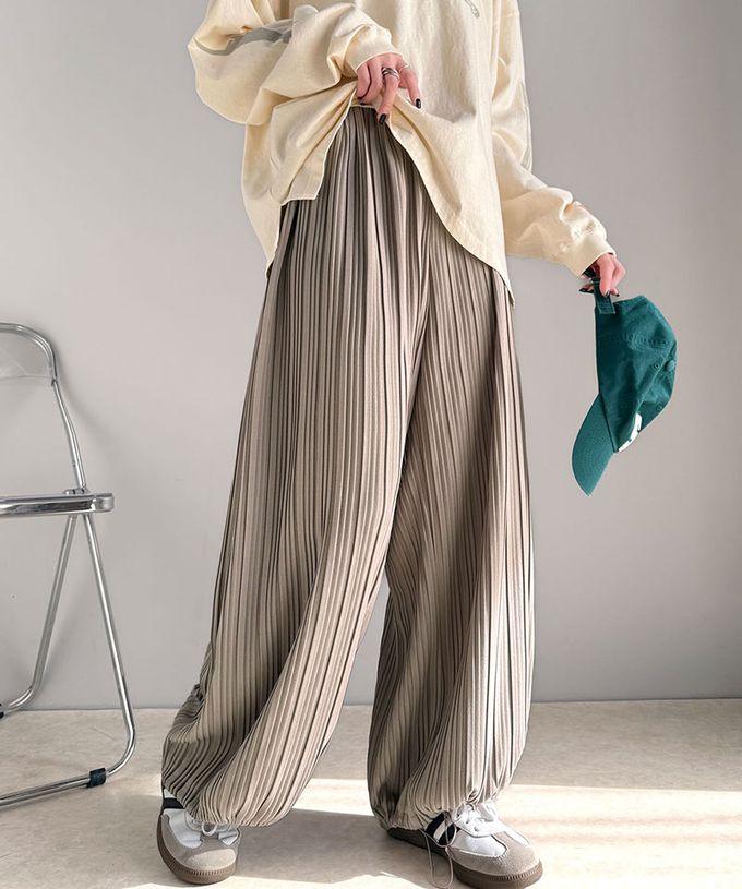 日本 Classical Elf - 羅紋長腿線條感率性寬褲-(下襬抽繩)-黑