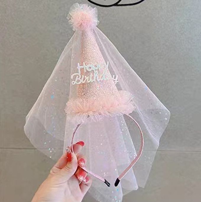 閃粉公主風頭紗生日帽髮箍