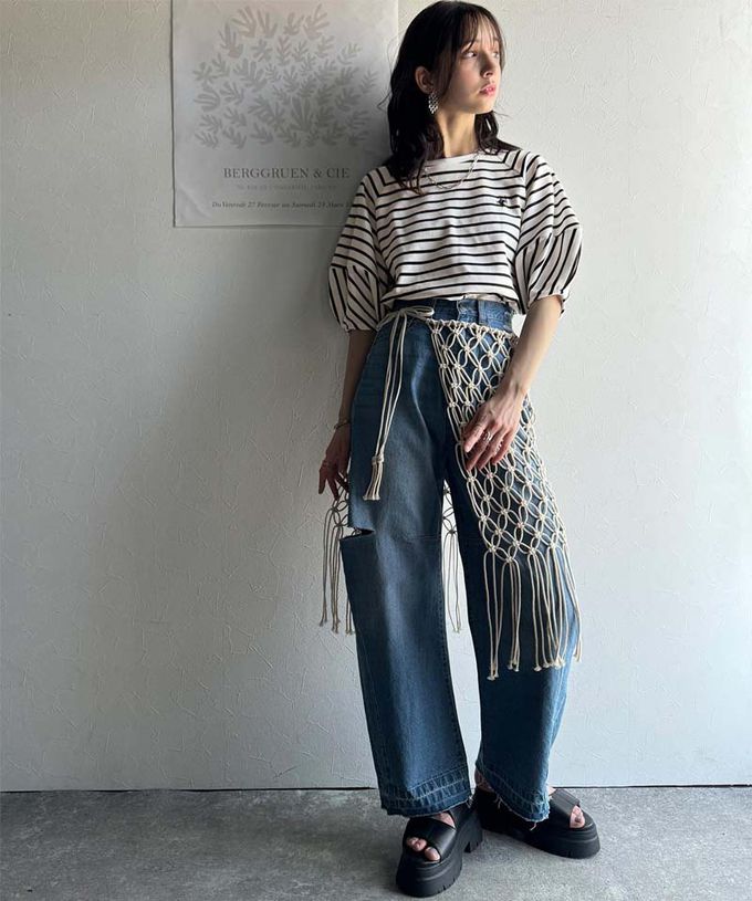 日本 Classical Elf - 定番條紋logo刺繡燈籠短袖上衣-黑底