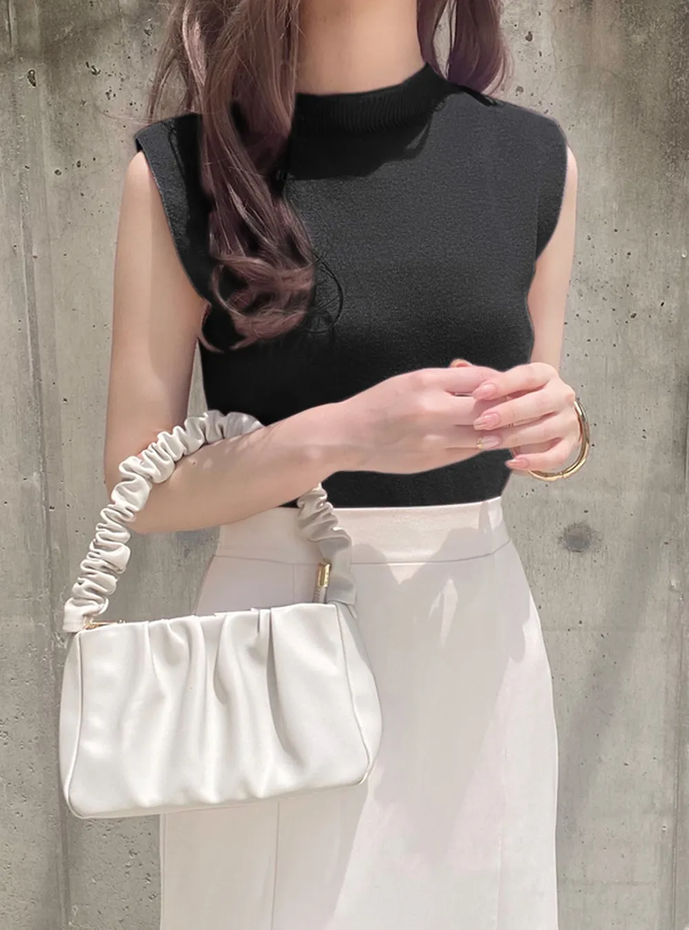 日本 GRL - 彈性薄針織顯瘦無袖上衣-天使白