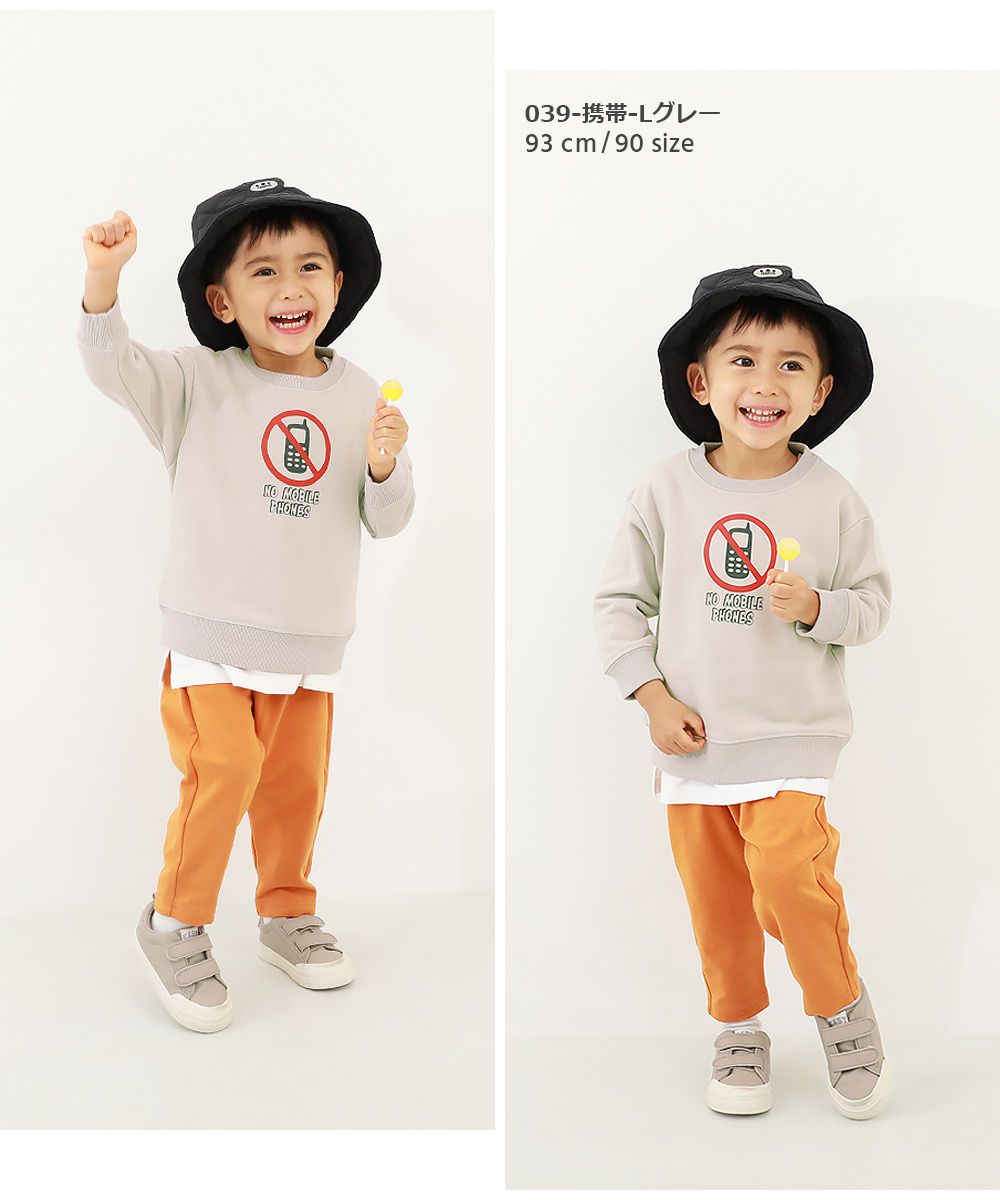 日本 devirock - 純棉裏毛百搭印花長袖上衣-檸檬-燕麥白