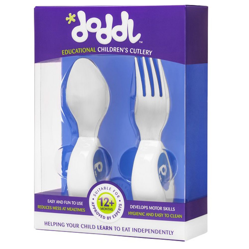 英國 doddl - 人體工學幼兒學習餐具兩件組-藍色-單組