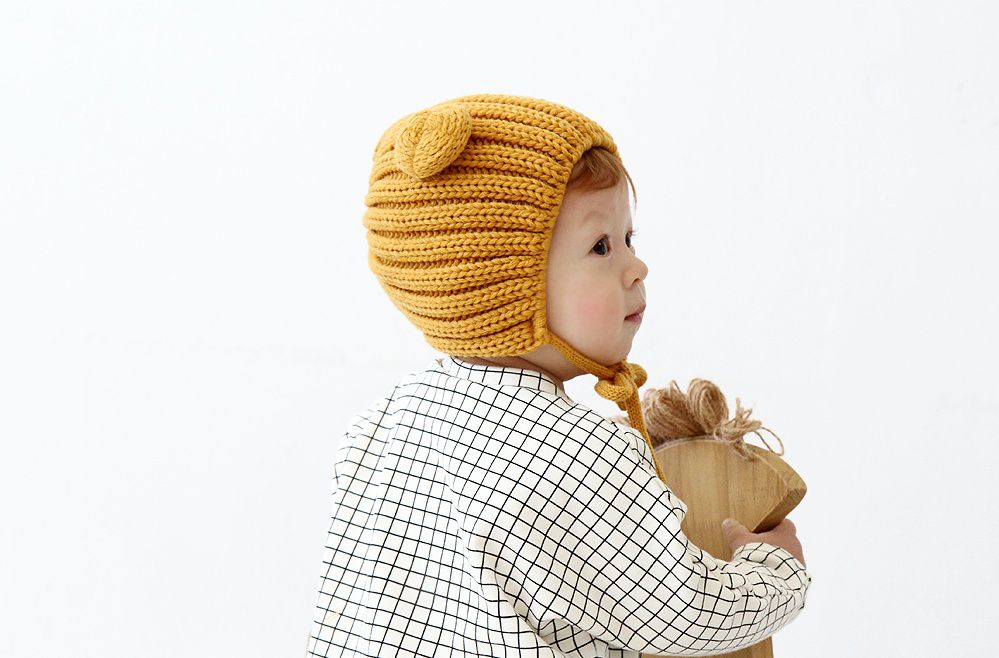 韓國 Babyblee - 小熊耳朵針織毛線帽-黑 (FREE)