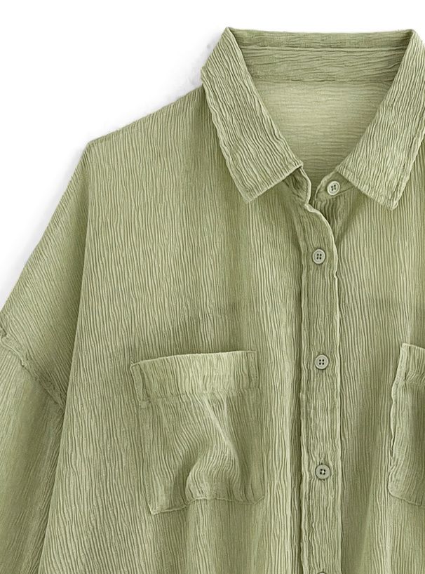 日本 GRL - 透明感楊柳短版長袖襯衫-象牙杏 (F)